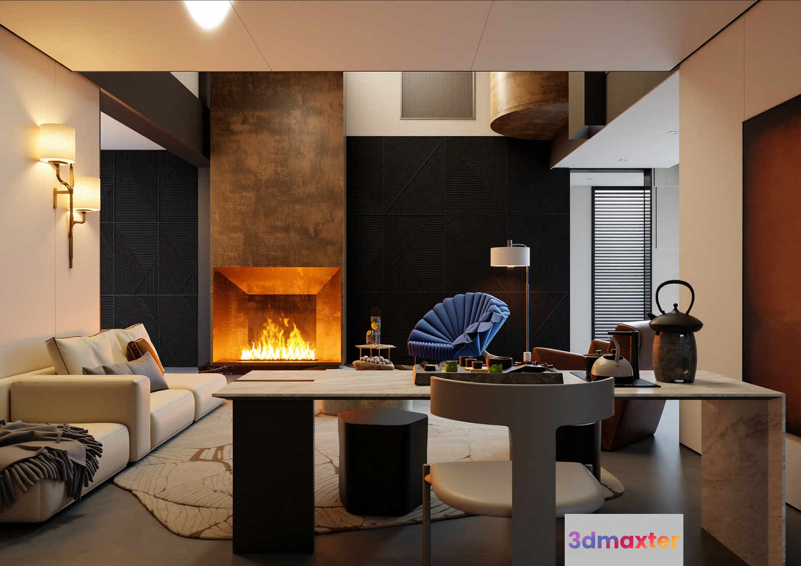Modern Living Room 3D Model - 18096 - VRAY Render