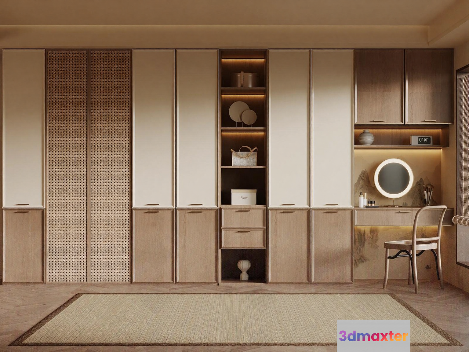 A Modern Light Wood Dressing Room 3D Model - 1449 - VRAY Render