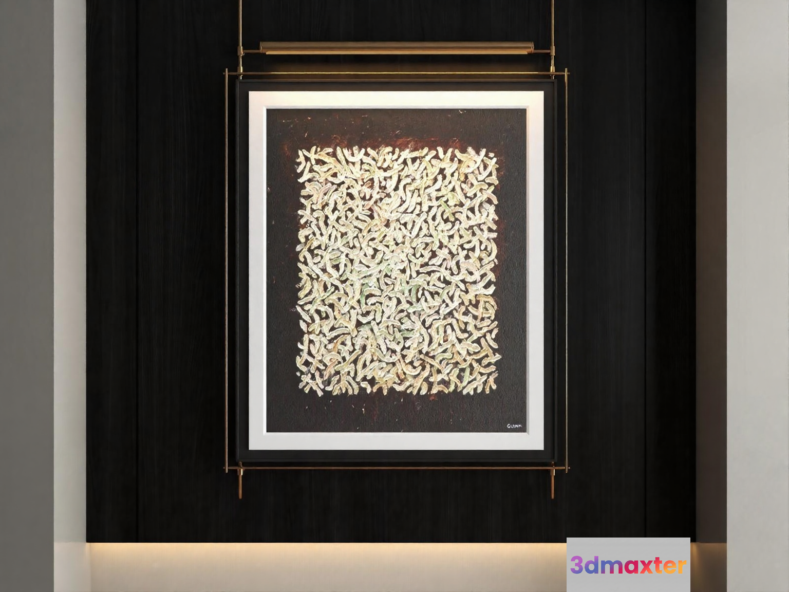 A Framed Artwork With A White Border And Gold Accents 3D Model - 11580 - VRAY Render