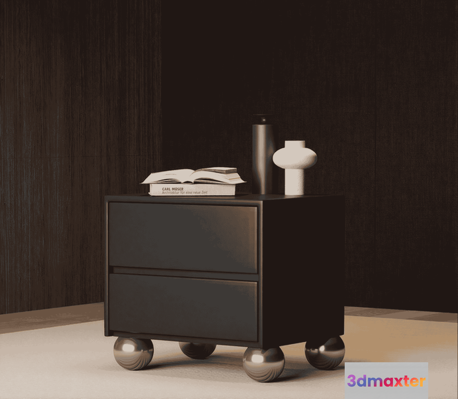 Modern Black Nightstand 3D Model - 14370 - VRAY Render