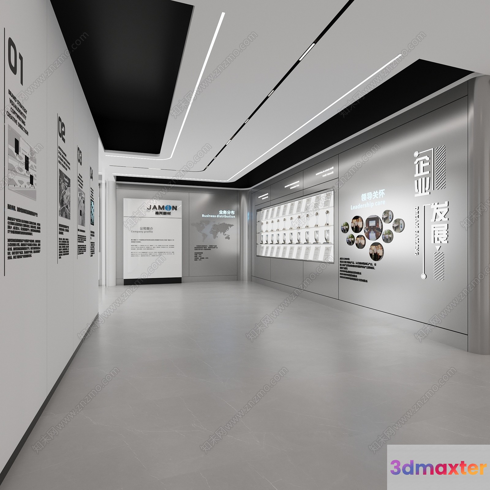 The Main Subject In This Image Is A Hallway With A Gray And White Color 3D Model - 19849 - VRAY Render