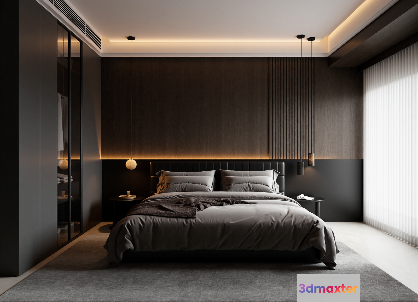 Modern Dark Bedroom 3D Model - 18309 - VRAY Render