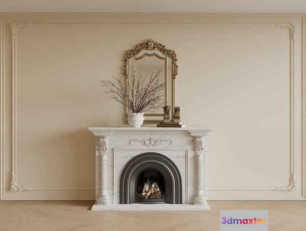 A White Marble Fireplace 3D Model - 4139 - VRAY Render