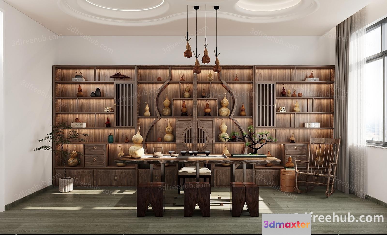 A Wooden Table With A Unique Design Is The Main Subject Of This Image 3D Model - 23538 - VRAY Render