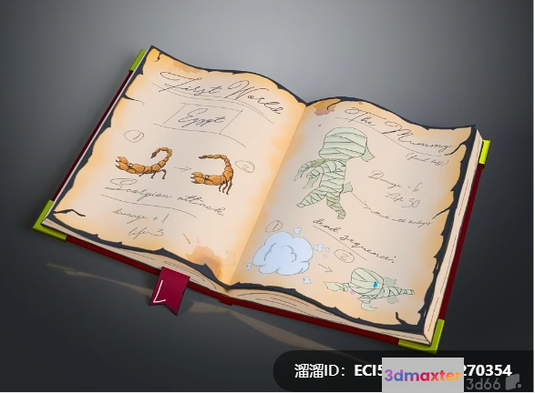 A Book With Drawings And Writing 3D Model - 7398 - VRAY Render