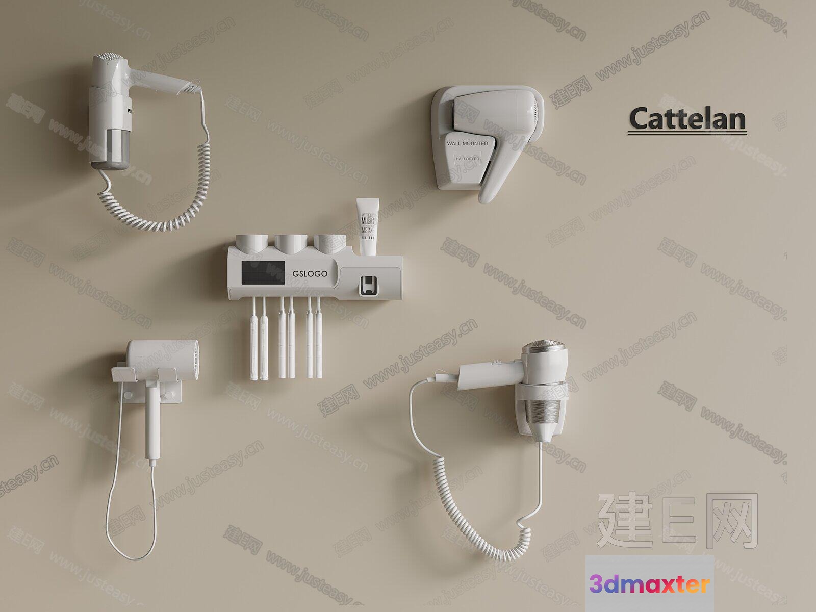 Wall-Mounted Hair Dryers 3D Model - 6735 - VRAY Render