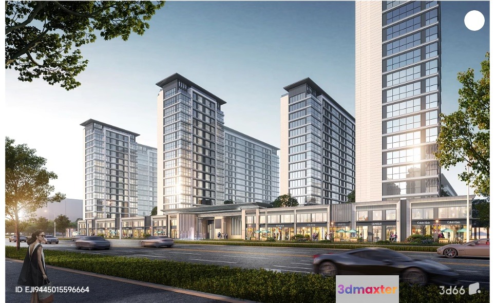 A Modern Cityscape With Tall Buildings And Cars 3D Model - 9140 - VRAY Render