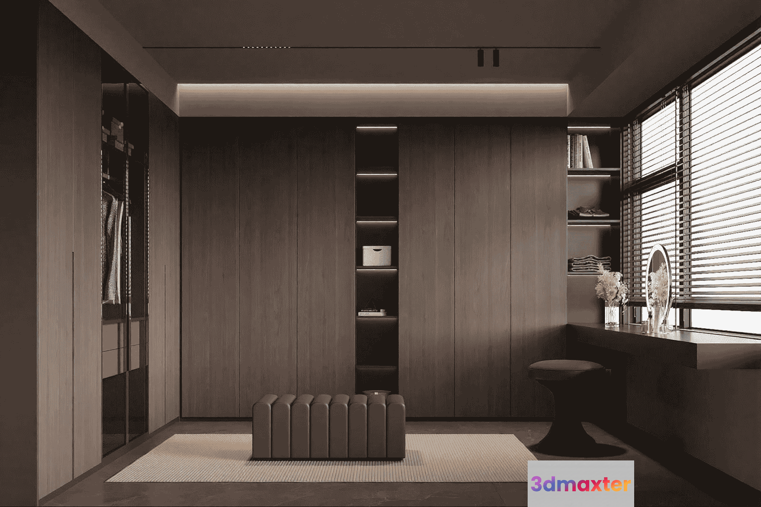 Modern Dark Wood Closet 3D Model - 14132 - VRAY Render