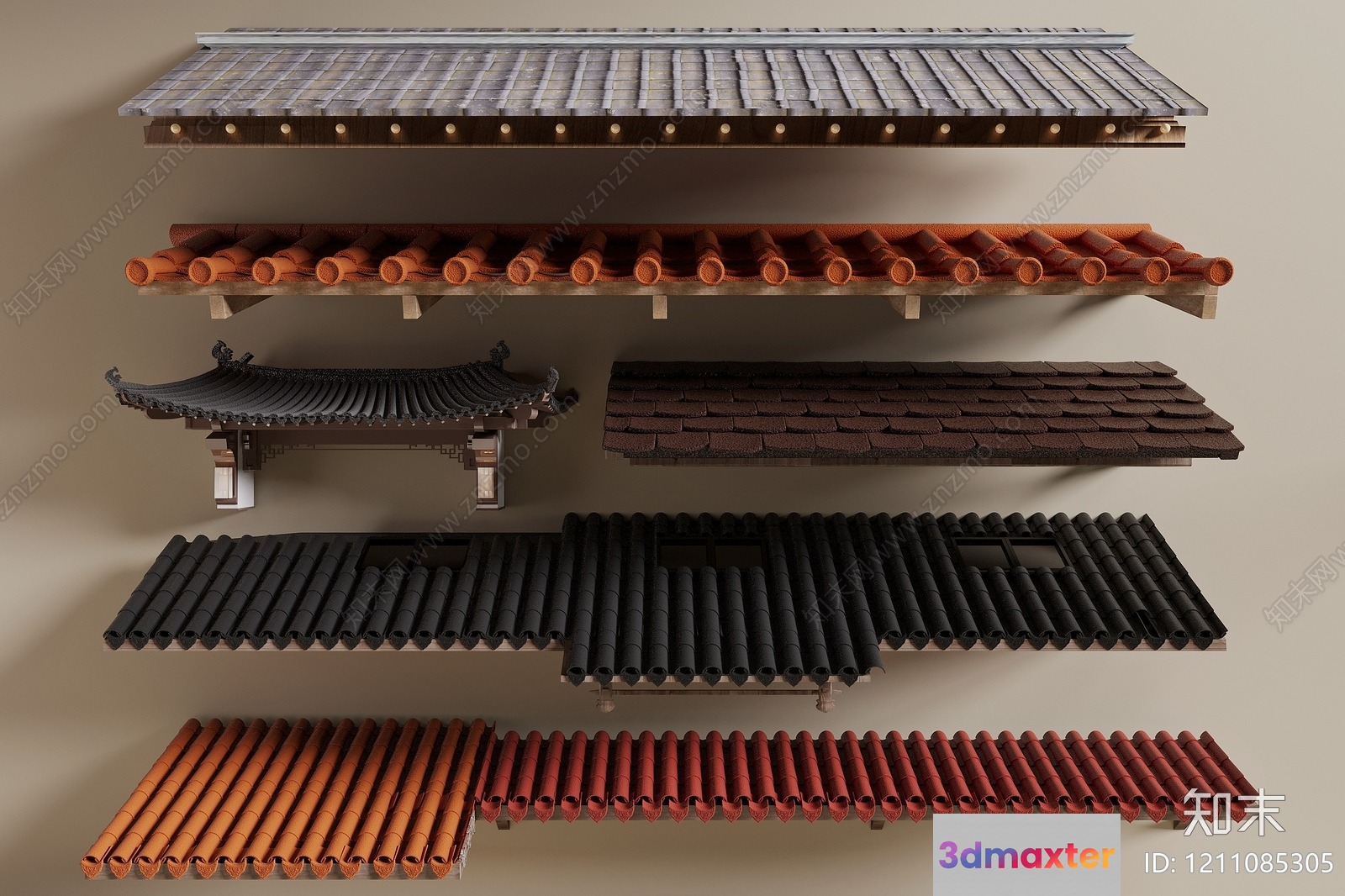 Roofs With Tiles 3D Model - 1104 - VRAY Render