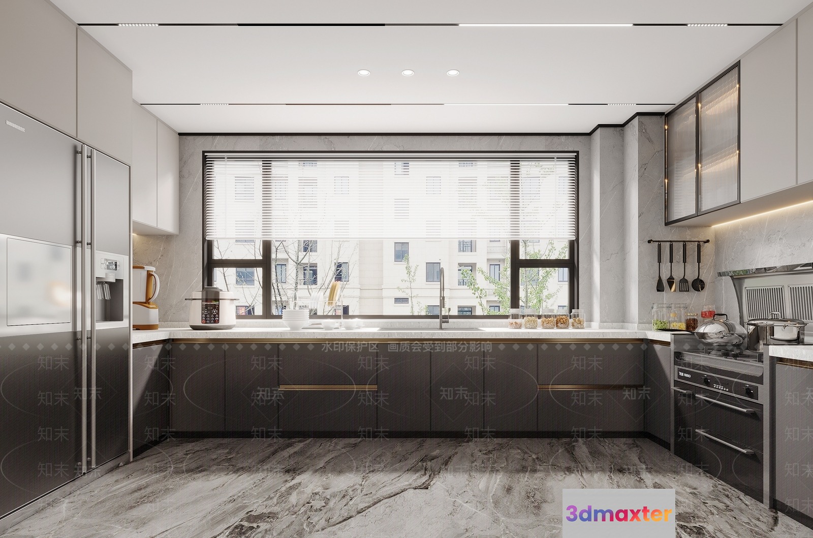 Modern Kitchen With Marble Floor 3D Model - 3469 - VRAY Render