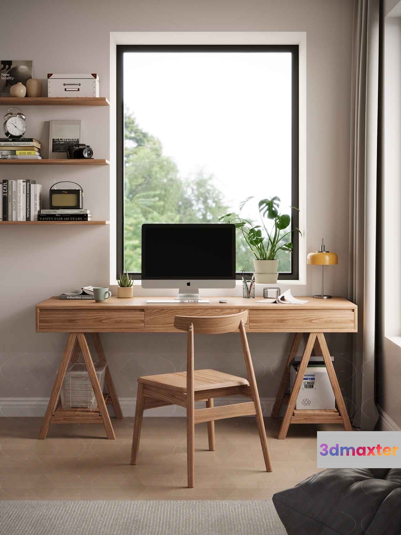 Modern Wooden Desk 3D Model - 10413 - VRAY Render