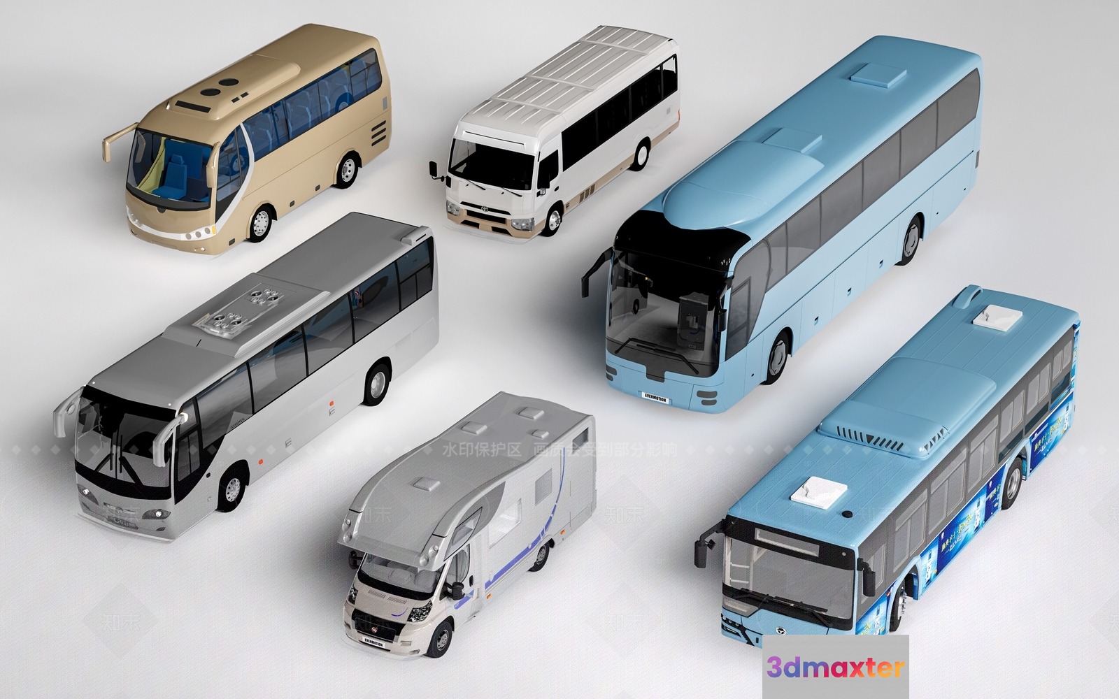 Several Buses 3D Model - 3872 - VRAY Render