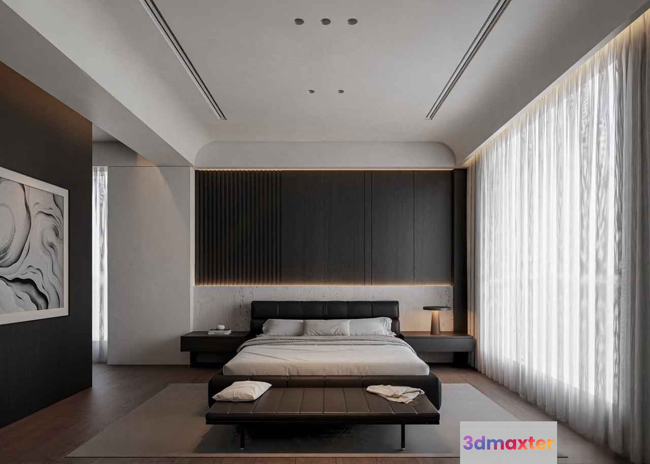Modern Minimalist Bedroom 3D Model - 4122 - VRAY Render