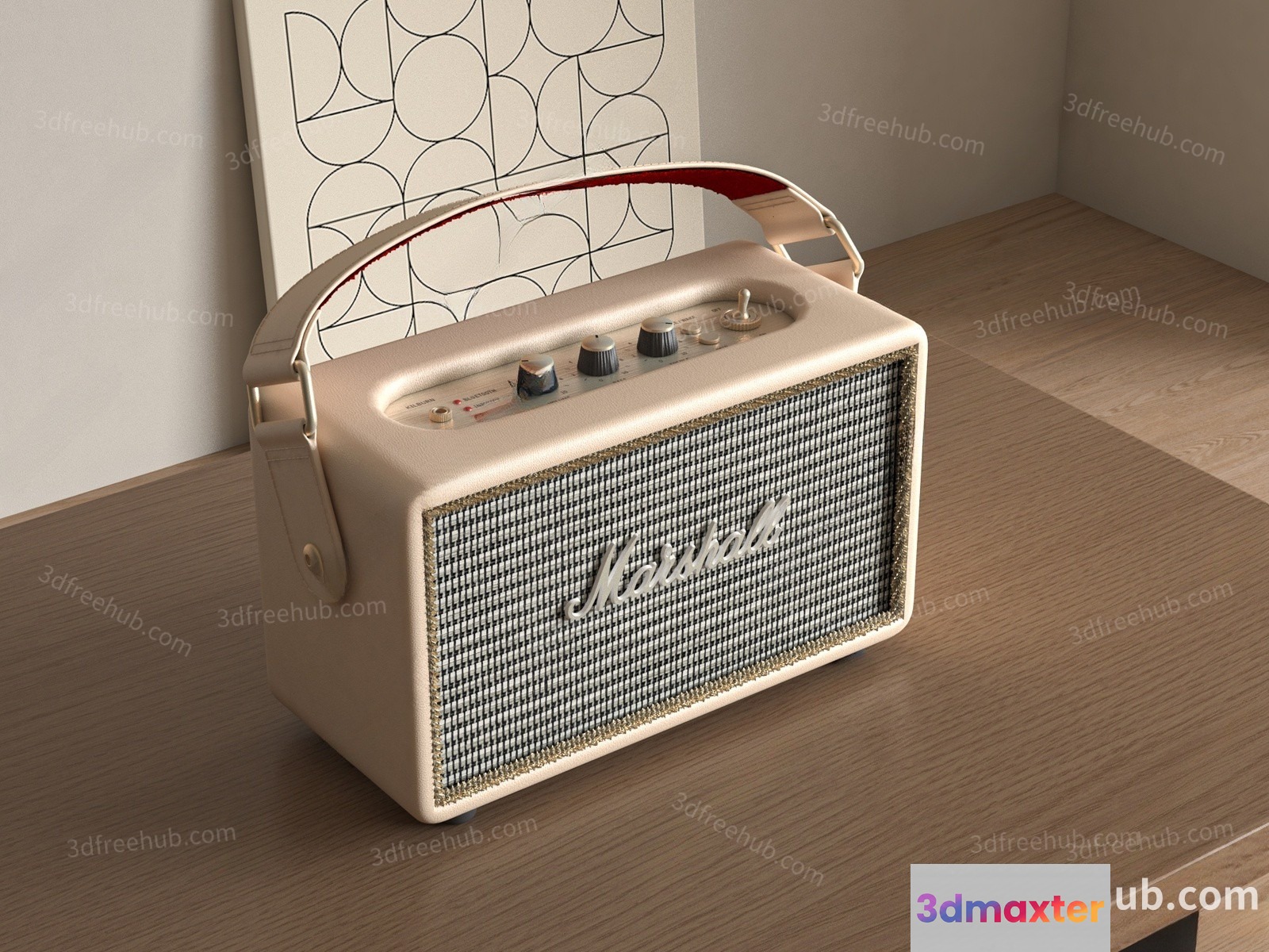 A White Radio On A Wooden Table 3D Model - 19979 - VRAY Render