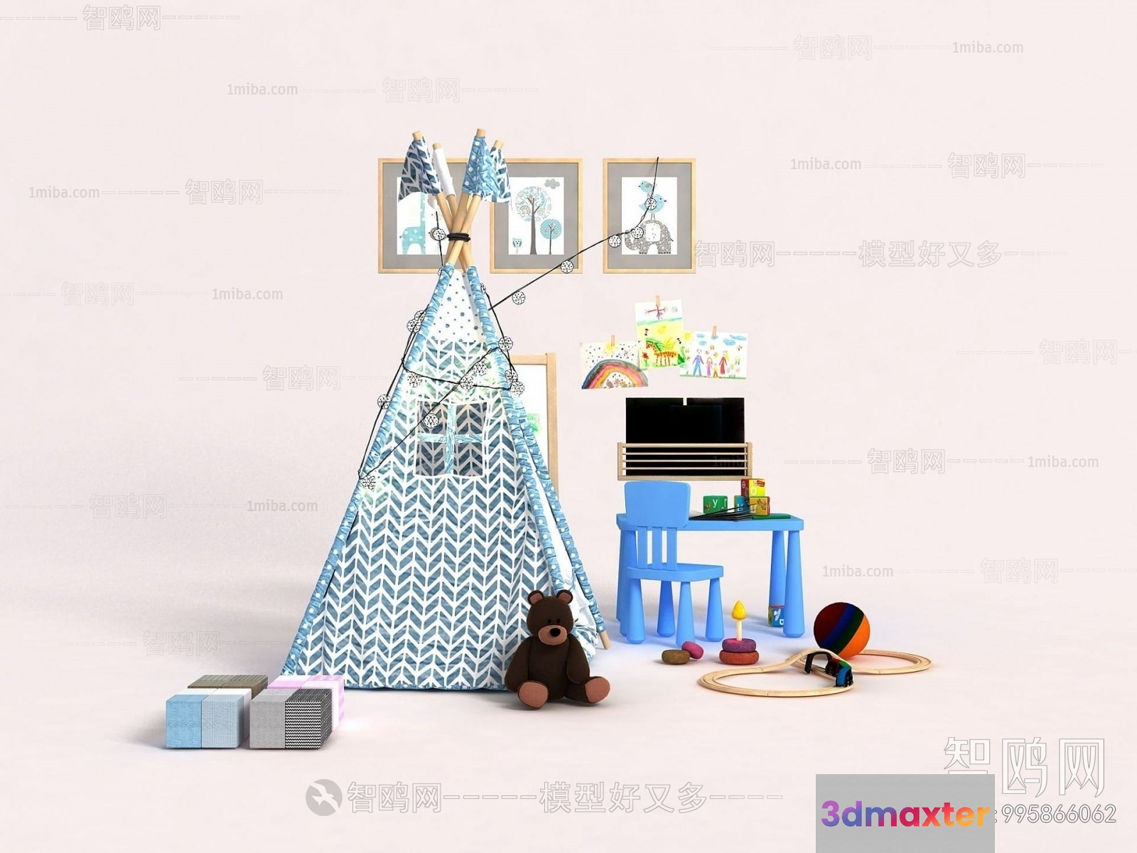 Blue And White Teepee 3D Model - 6831 - VRAY Render