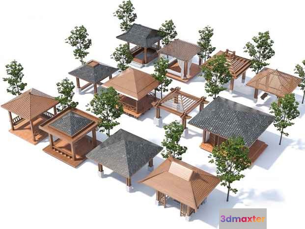 A Collection Of Gazebos 3D Model - 2598 - VRAY Render