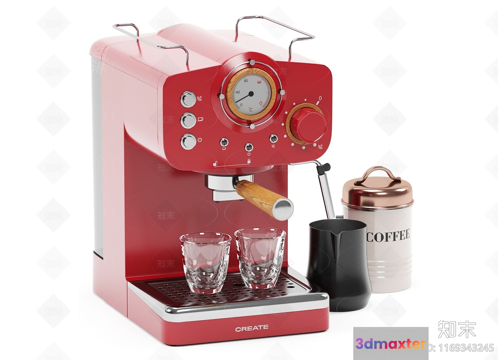 A Red Coffee Maker 3D Model - 8822 - VRAY Render