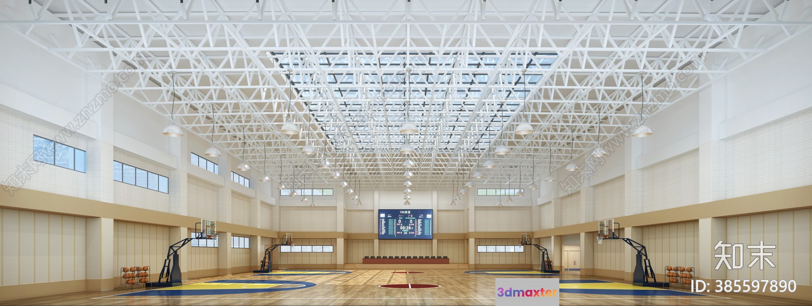 A Large Indoor Basketball Court 3D Model - 1375 - VRAY Render