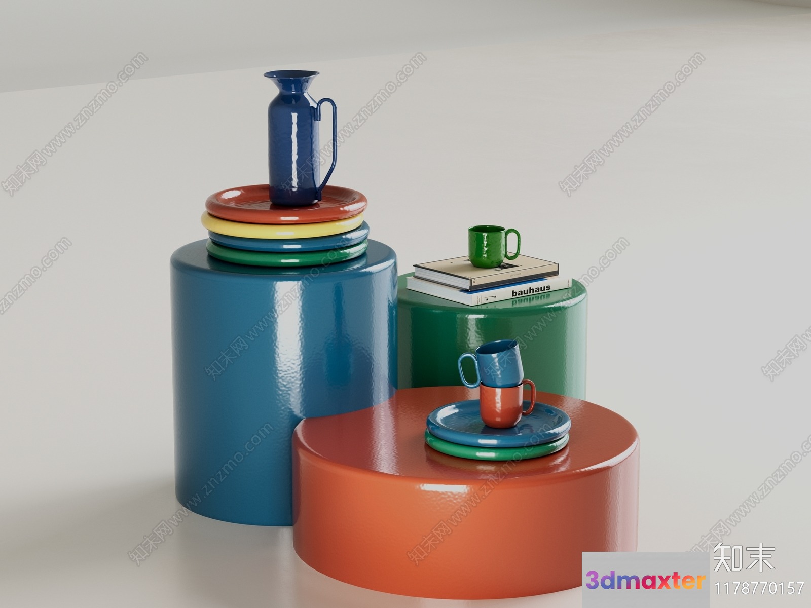 The Main Subject Is A Stack Of Colorful Dishes And Mugs On Top Of 3D Model - 5278 - CORONA Render