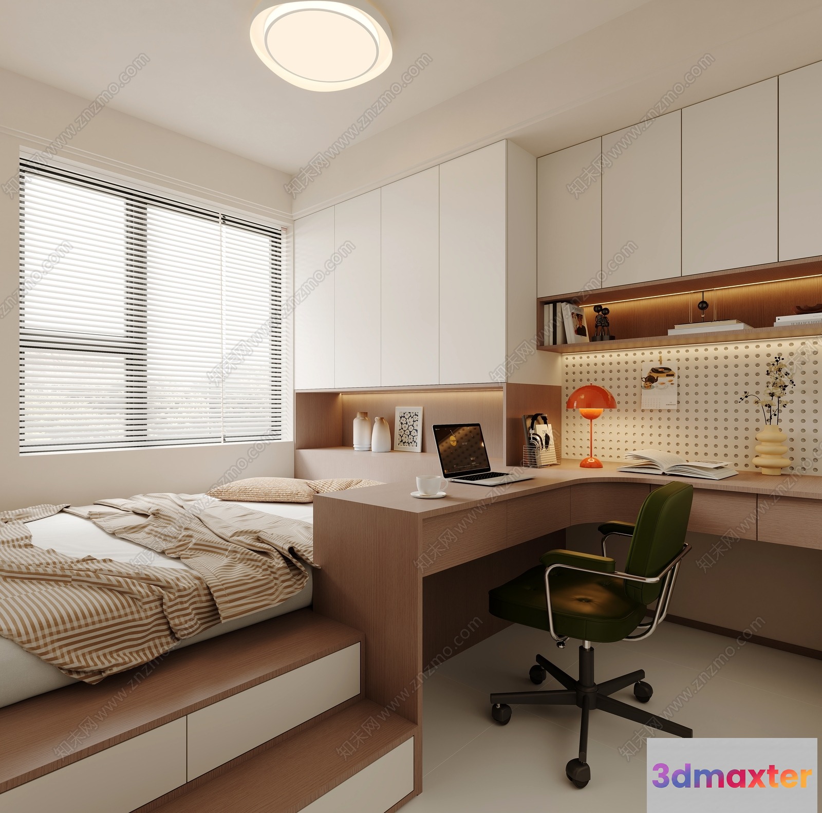 Cozy Bedroom With A Desk 3D Model - 7907 - VRAY Render