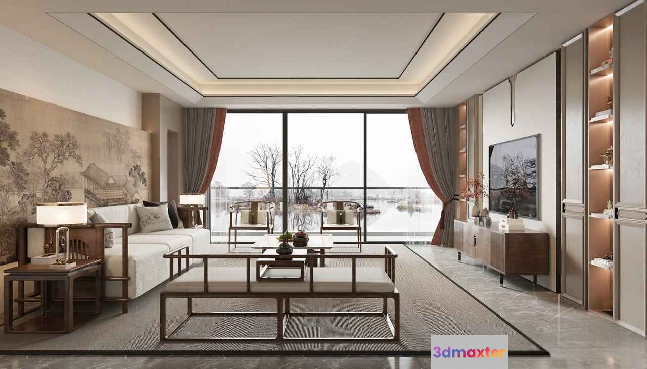 Modern Living Room 3D Model - 3216 - VRAY Render