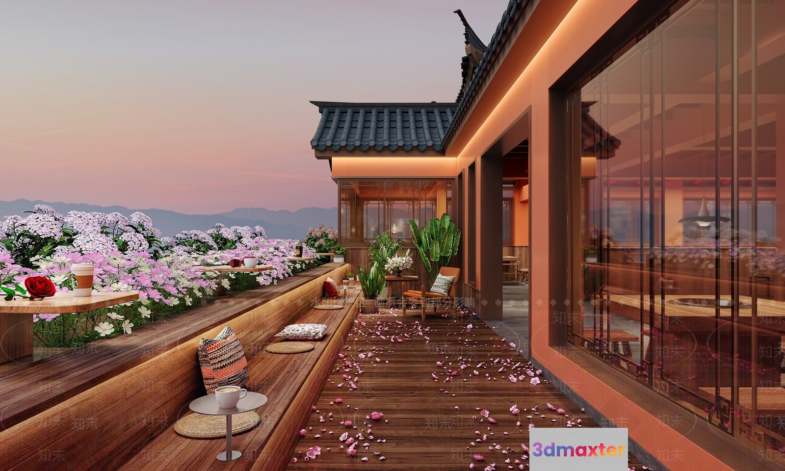 Modern Asian-Style Cafe 3D Model - 16802 - VRAY Render