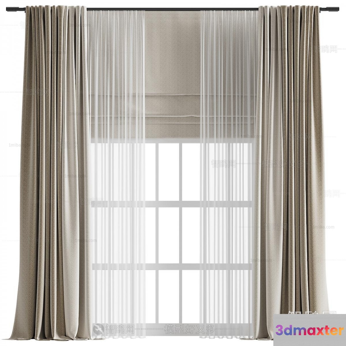 A Beige Curtain 3D Model - 21285 - VRAY Render