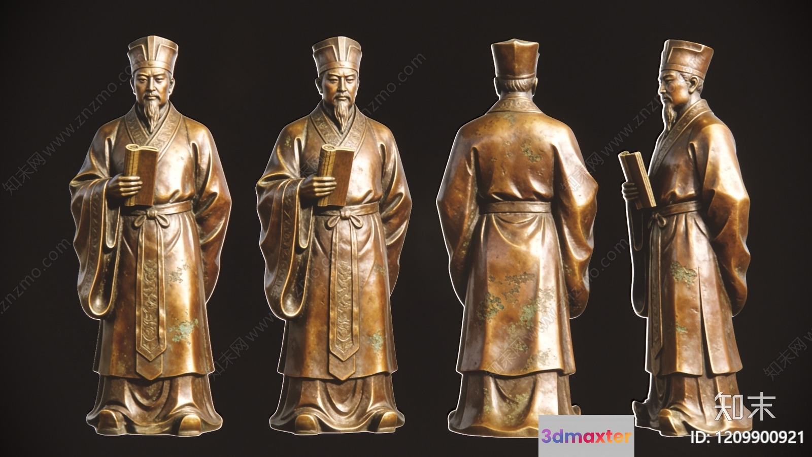 A Bronze Statue Of An Asian Man 3D Model - 19577 - VRAY Render