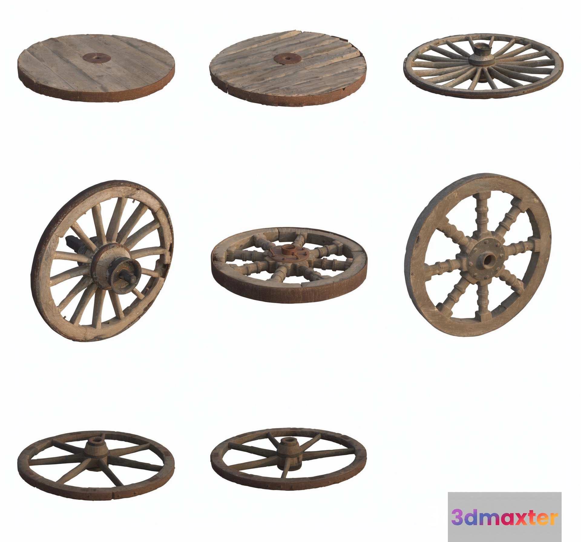 Old Wooden Wheels 3D Model - 23608 - VRAY Render