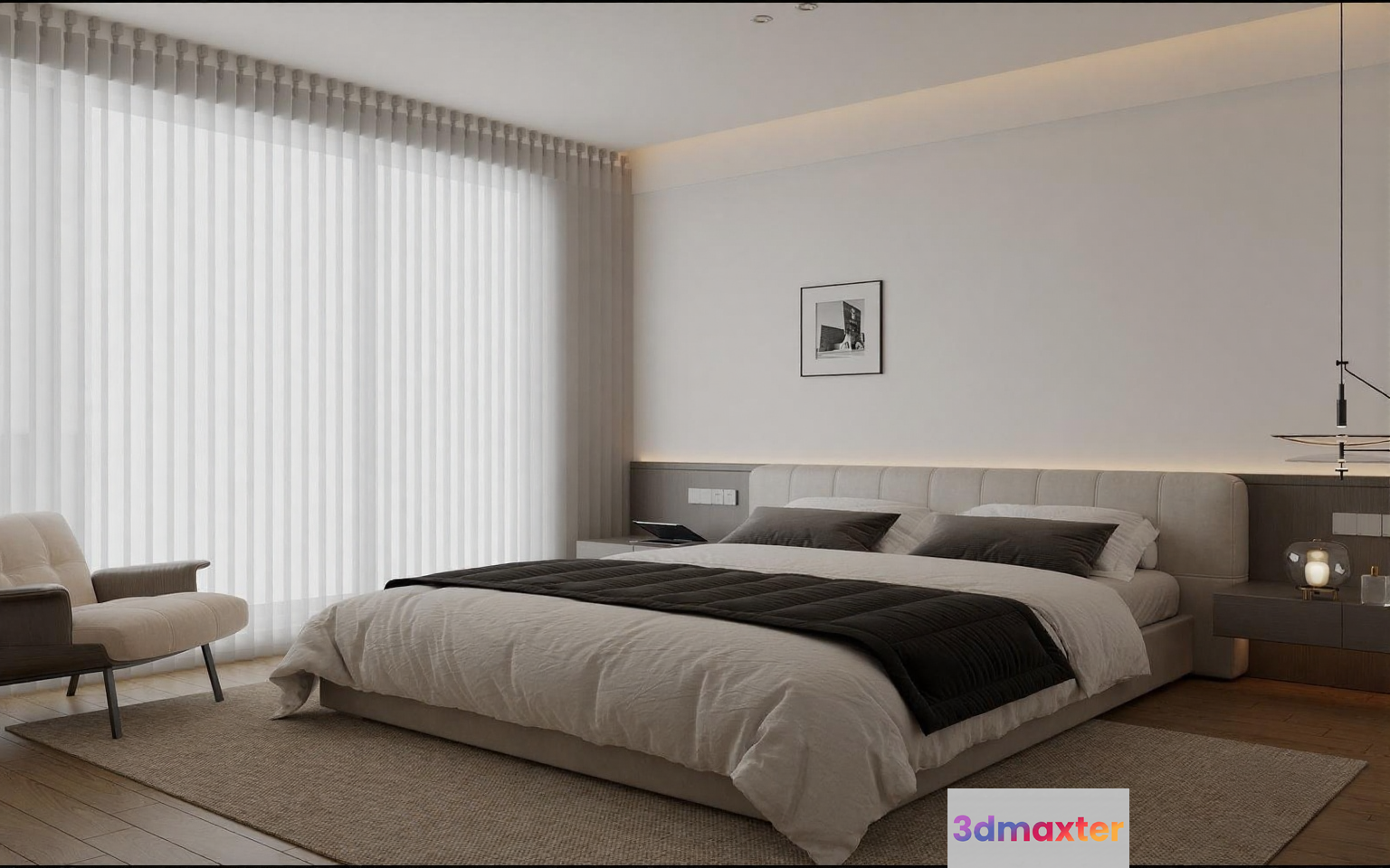 Modern Minimalist Bedroom 3D Model - 3255 - VRAY Render