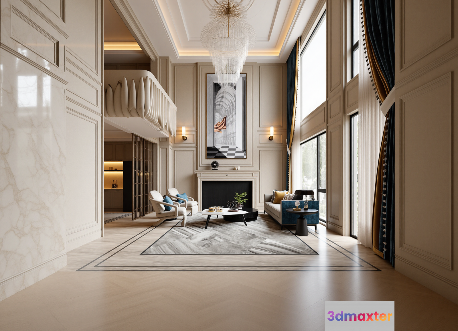 Modern High-End Living Room 3D Model - 9559 - VRAY Render