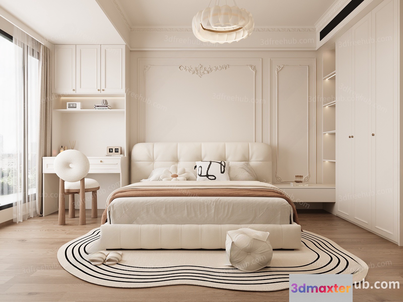 Modern White Bedroom 3D Model - 21950 - VRAY Render