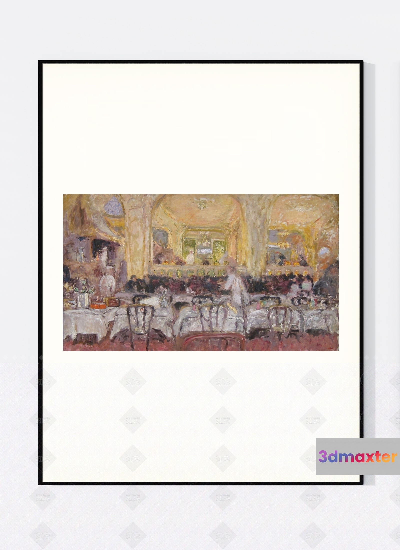 A Painting Of A Dining Room With A Crowd Of People Sitting At Tables 3D Model - 4117 - VRAY Render