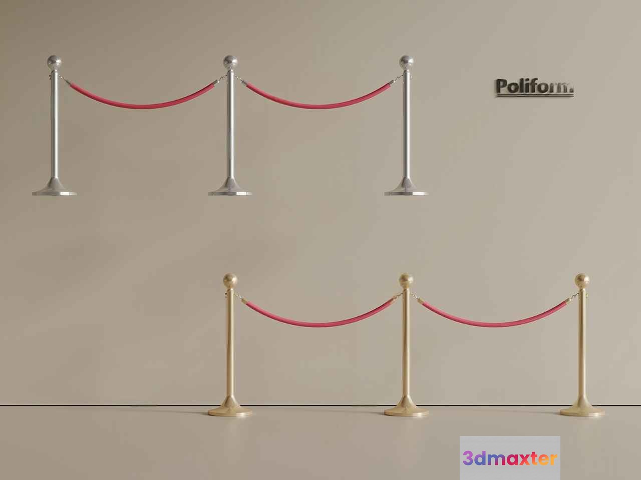 Red Rope Barriers 3D Model - 21712 - VRAY Render