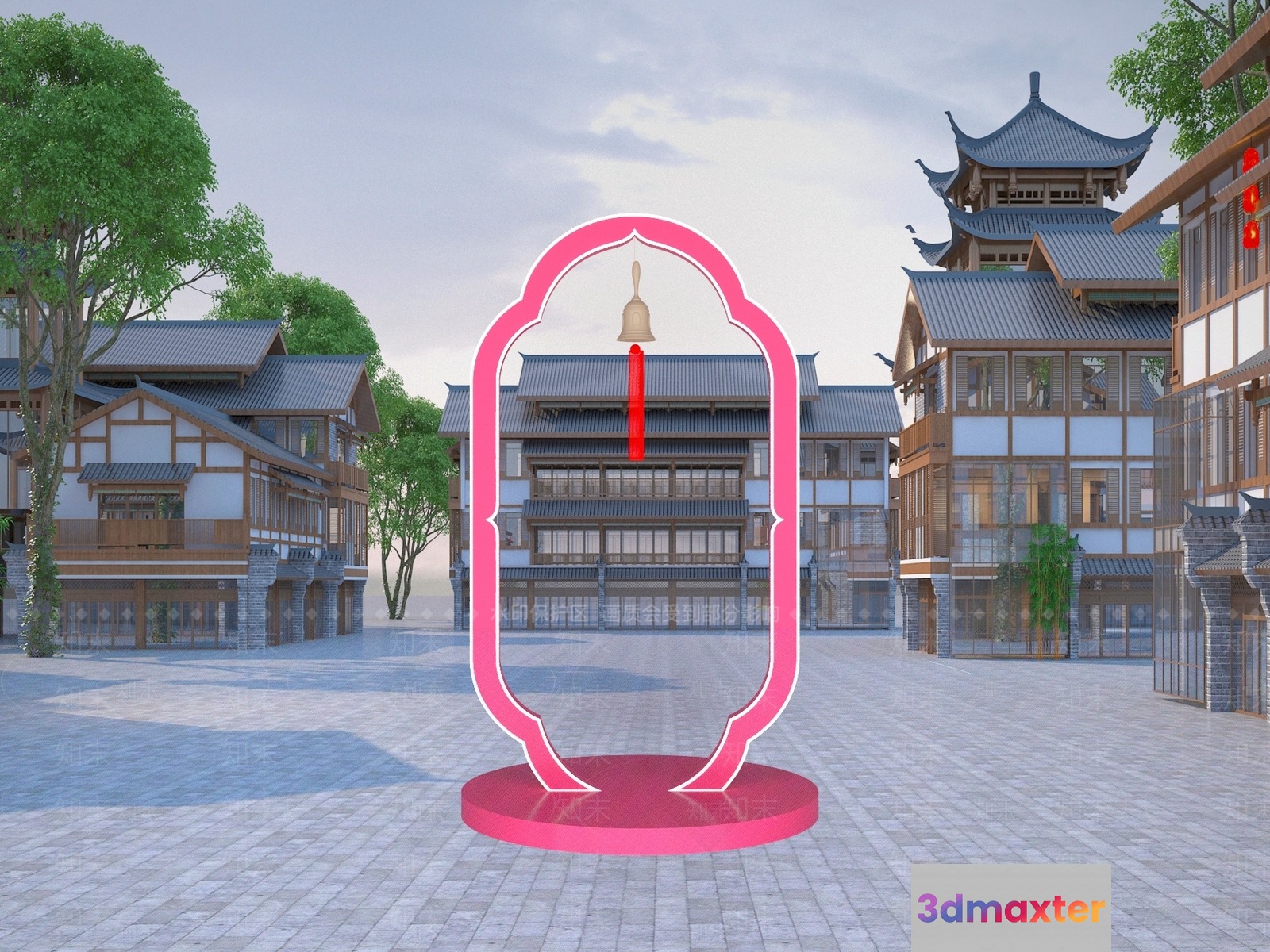 A Pink Mirror With A Red Frame 3D Model - 5480 - VRAY Render