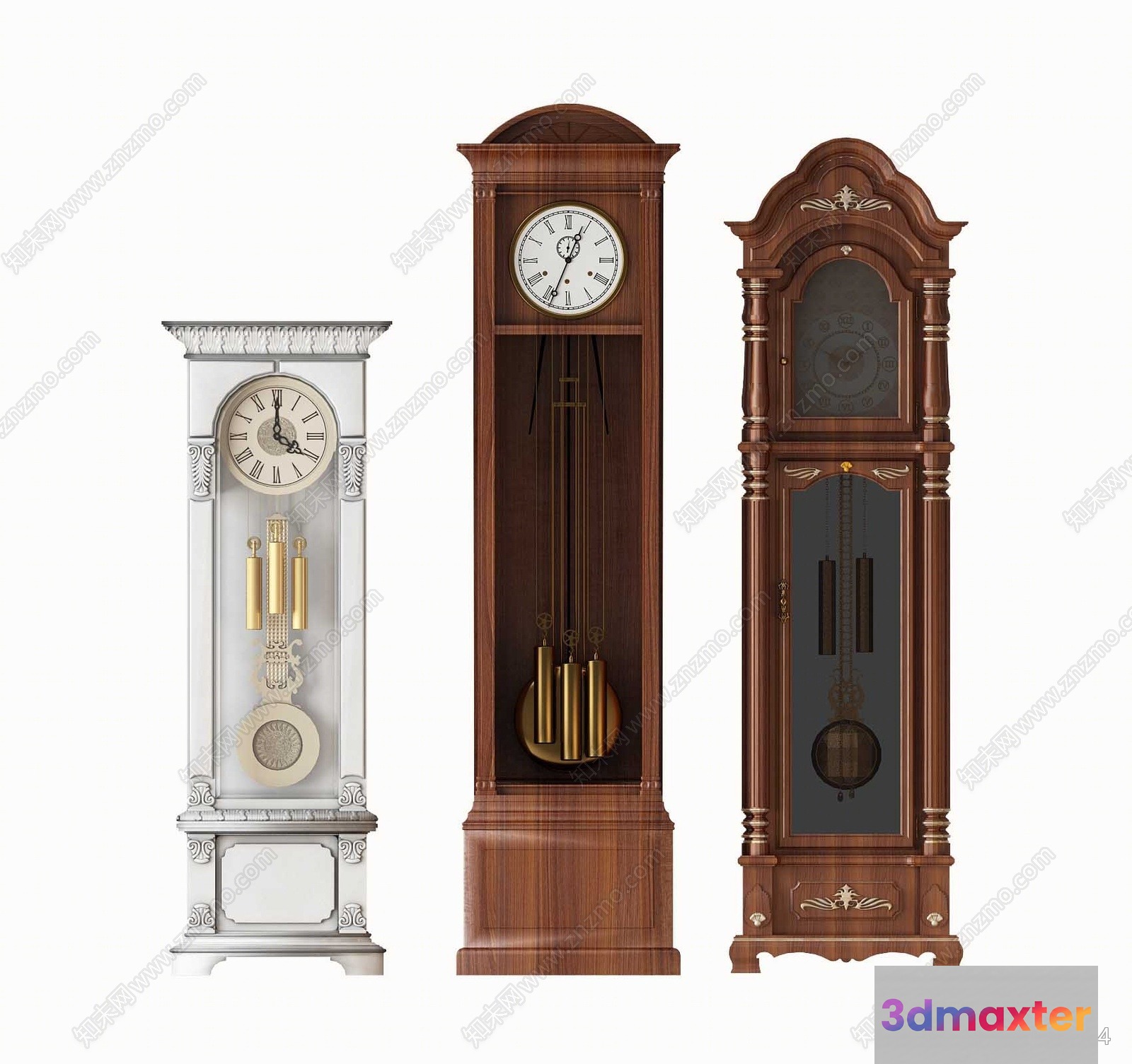 Three Grandfather Clocks 3D Model - 12826 - VRAY Render