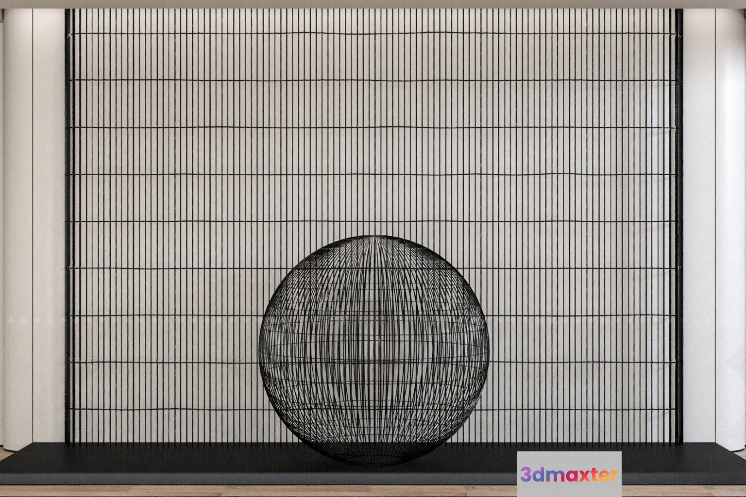 A Large Black Wire Ball Sculpture 3D Model - 10062 - VRAY Render