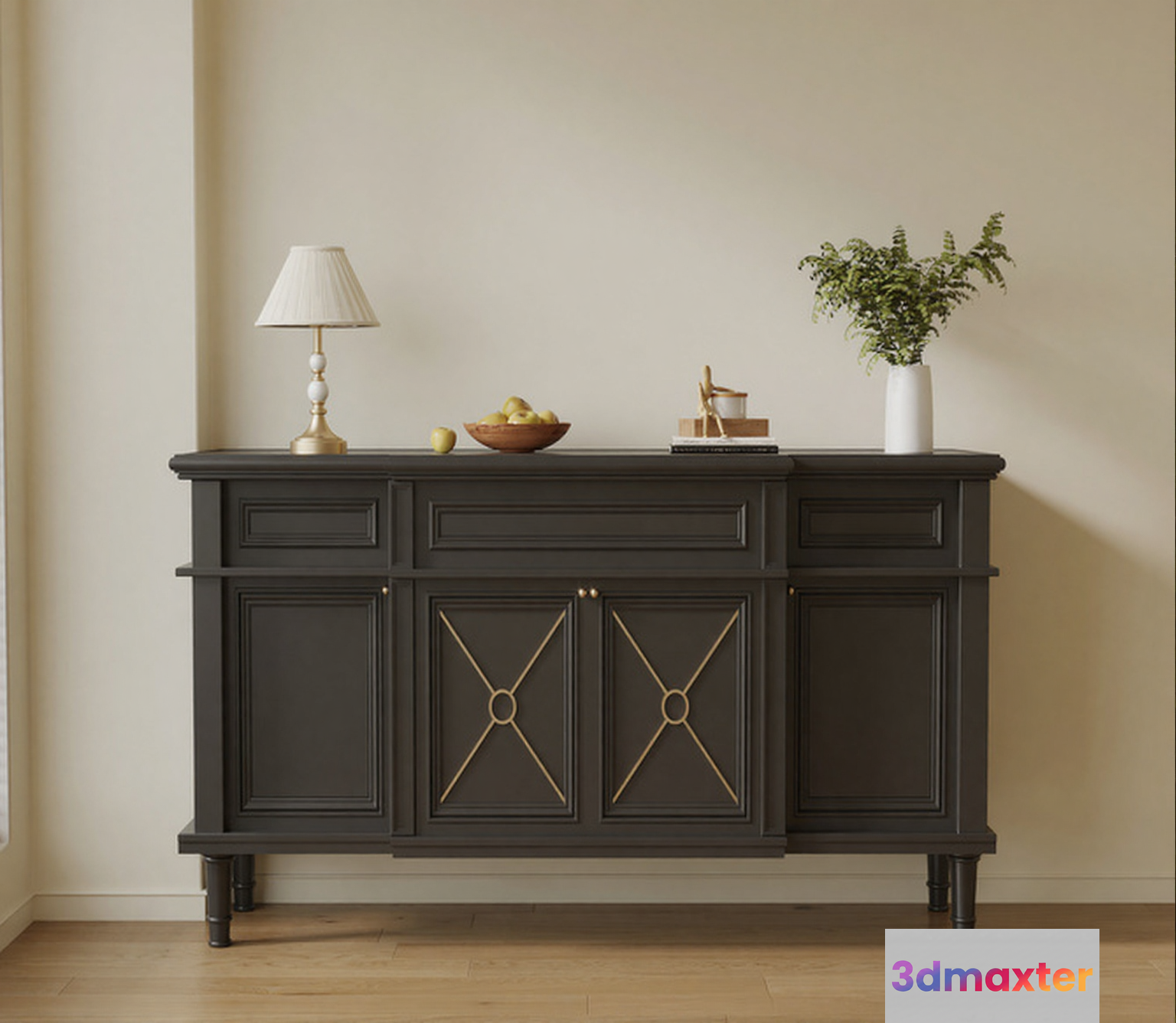 A Dark Gray Sideboard 3D Model - 3591 - VRAY Render