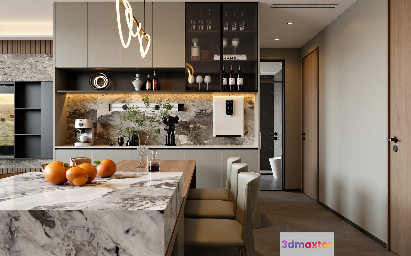 Modern Kitchen Island 3D Model - 6202 - VRAY Render