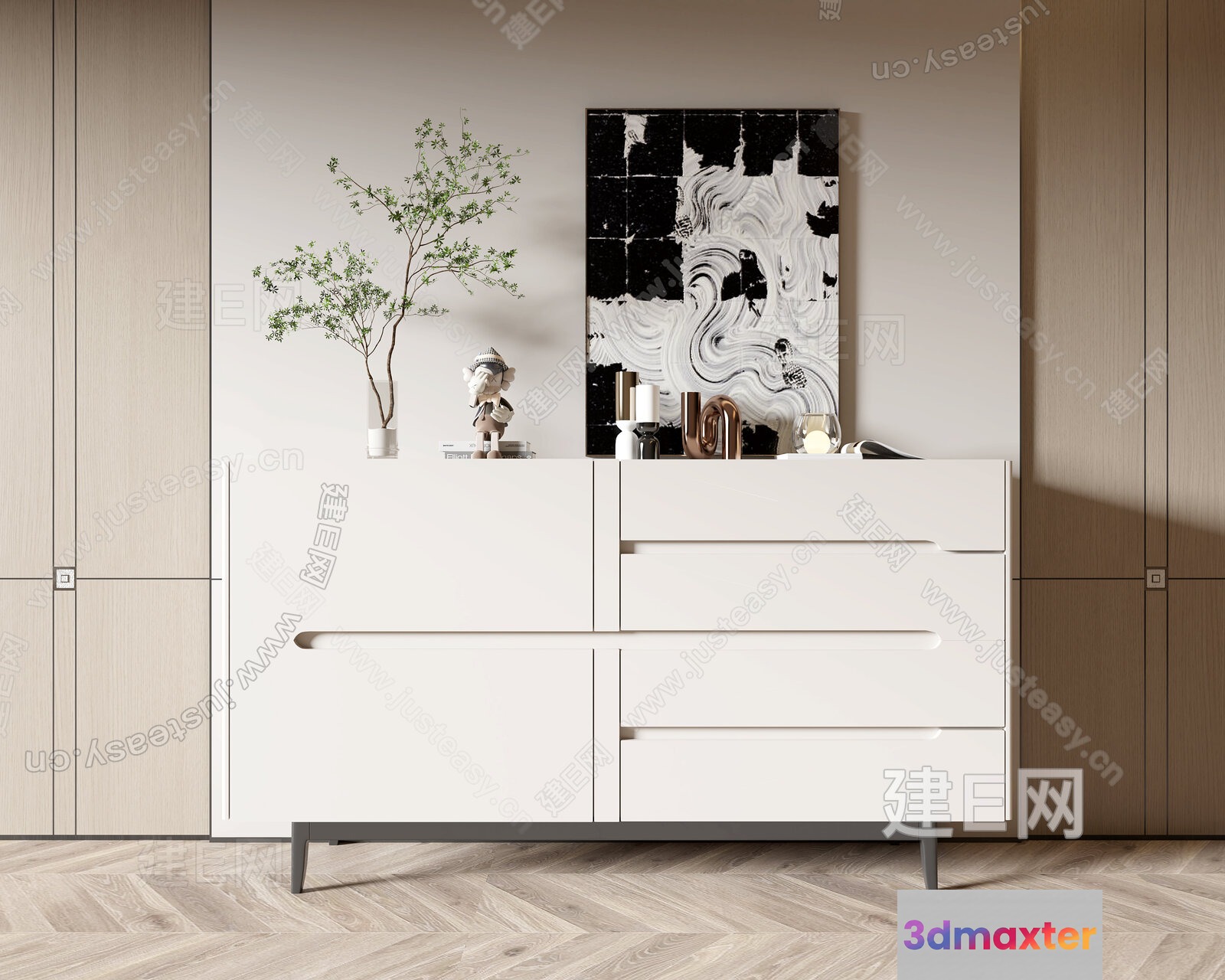 Modern White Dresser 3D Model - 15448 - VRAY Render