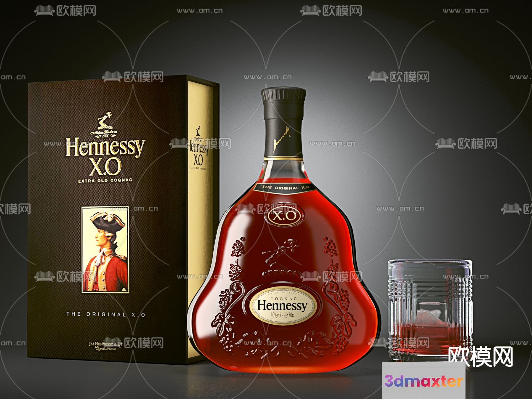 A Bottle Of Hennessy X.O. Cognac 3D Model - 1570 - VRAY Render