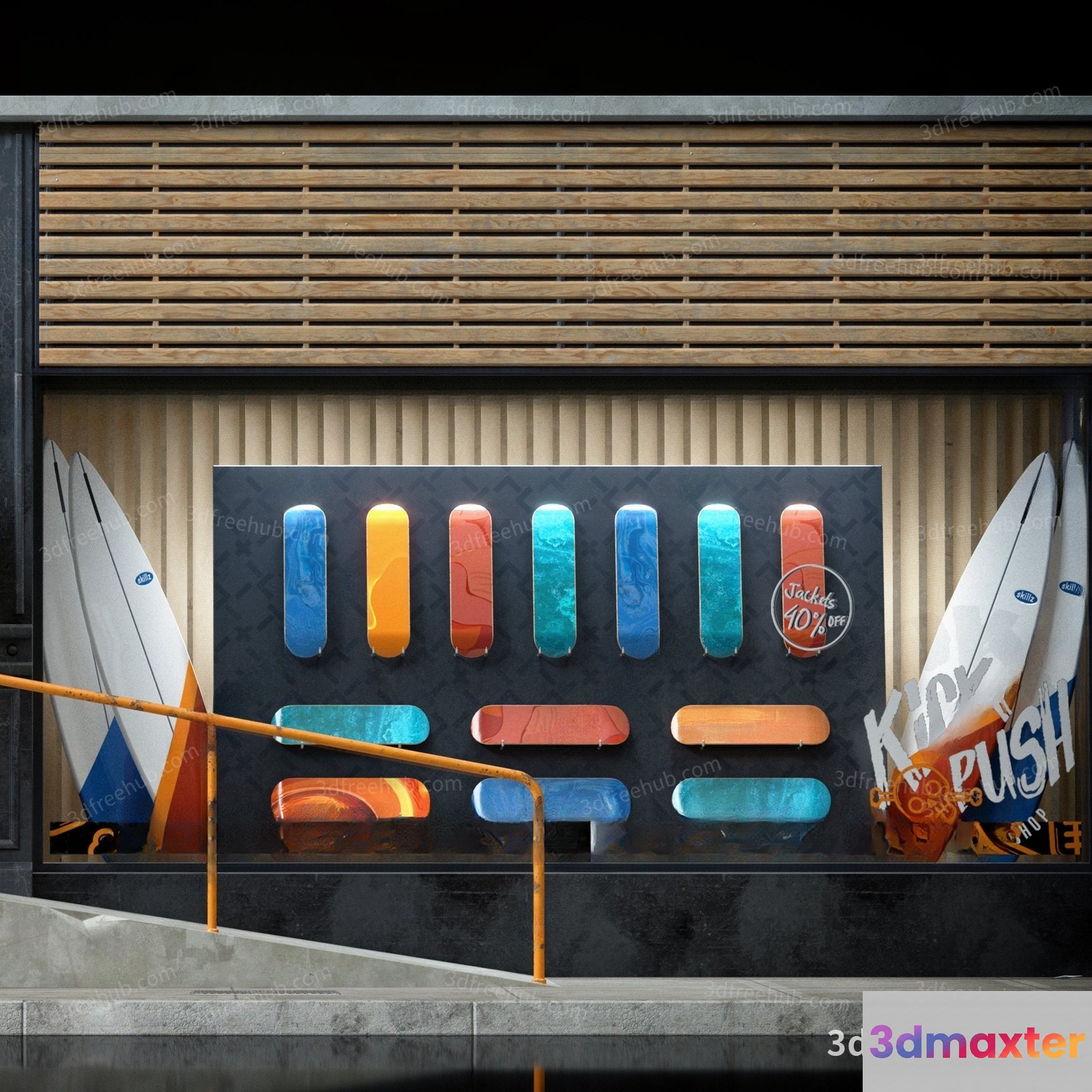 Modern Surfboard Display 3D Model - 23350 - VRAY Render