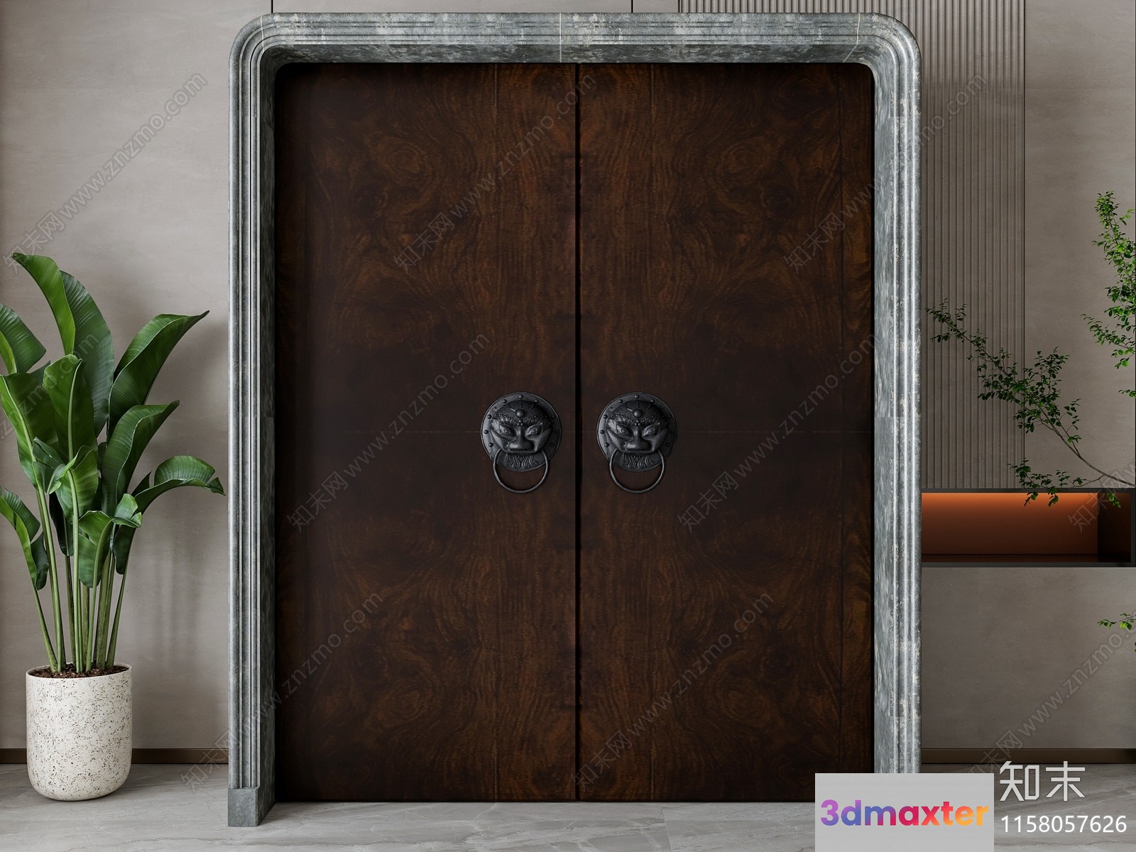 The Main Subject Is A Pair Of Dark Wood Doors With Metal Handles 3D Model - 23695 - VRAY Render