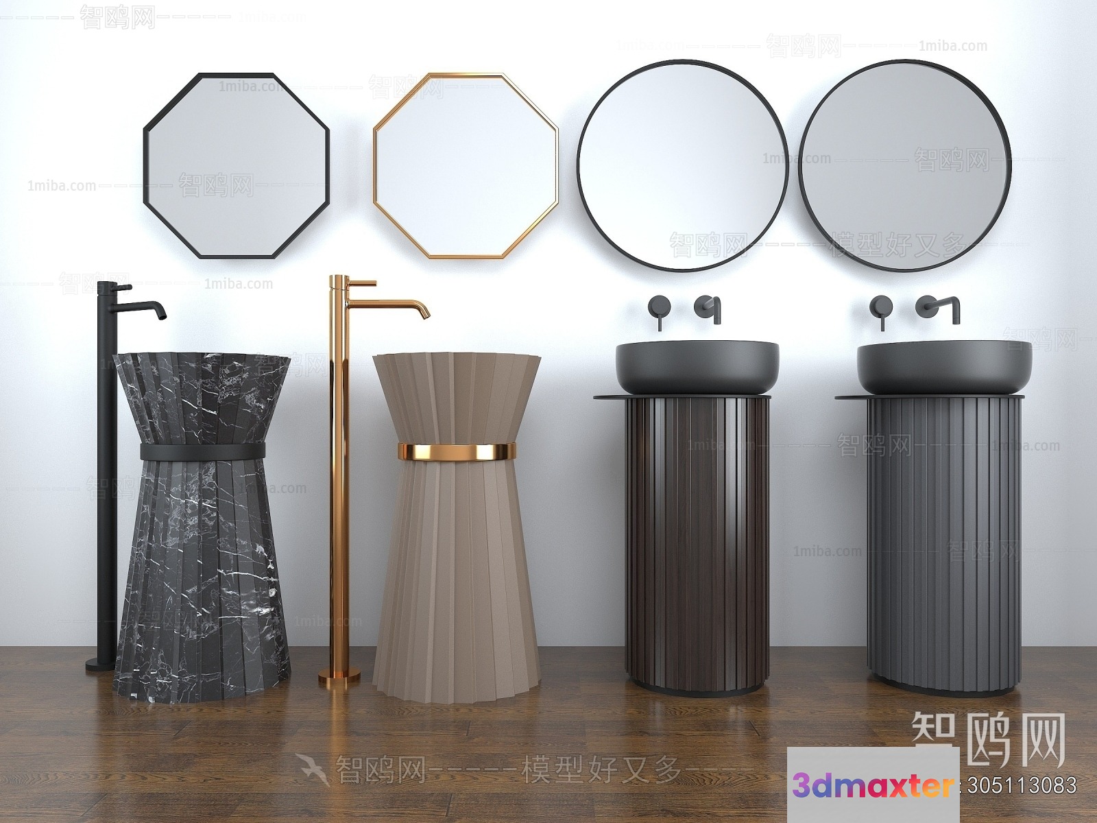 A Collection Of Modern Bathroom Fixtures 3D Model - 17383 - VRAY Render