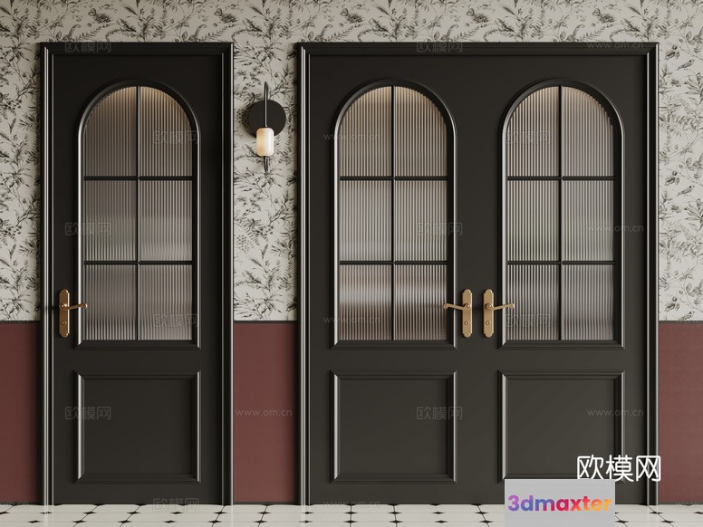 Two Black Doors With Glass Windows 3D Model - 23656 - CORONA Render