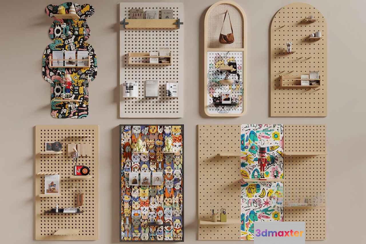 Wooden Pegboard Shelves 3D Model - 12874 - CORONA Render