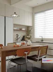 Modern Kitchen With Wooden Table 3D Model - 22720 - CORONA Render