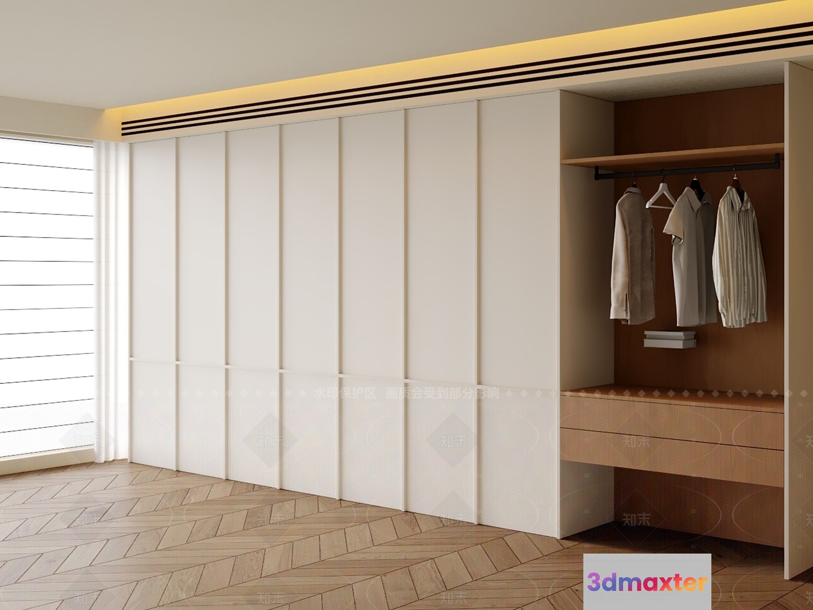 Modern Sliding Wardrobe 3D Model - 19059 - CORONA Render