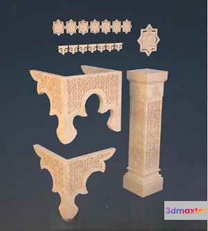A Beige Stone Column 3D Model - 19648 - VRAY Render