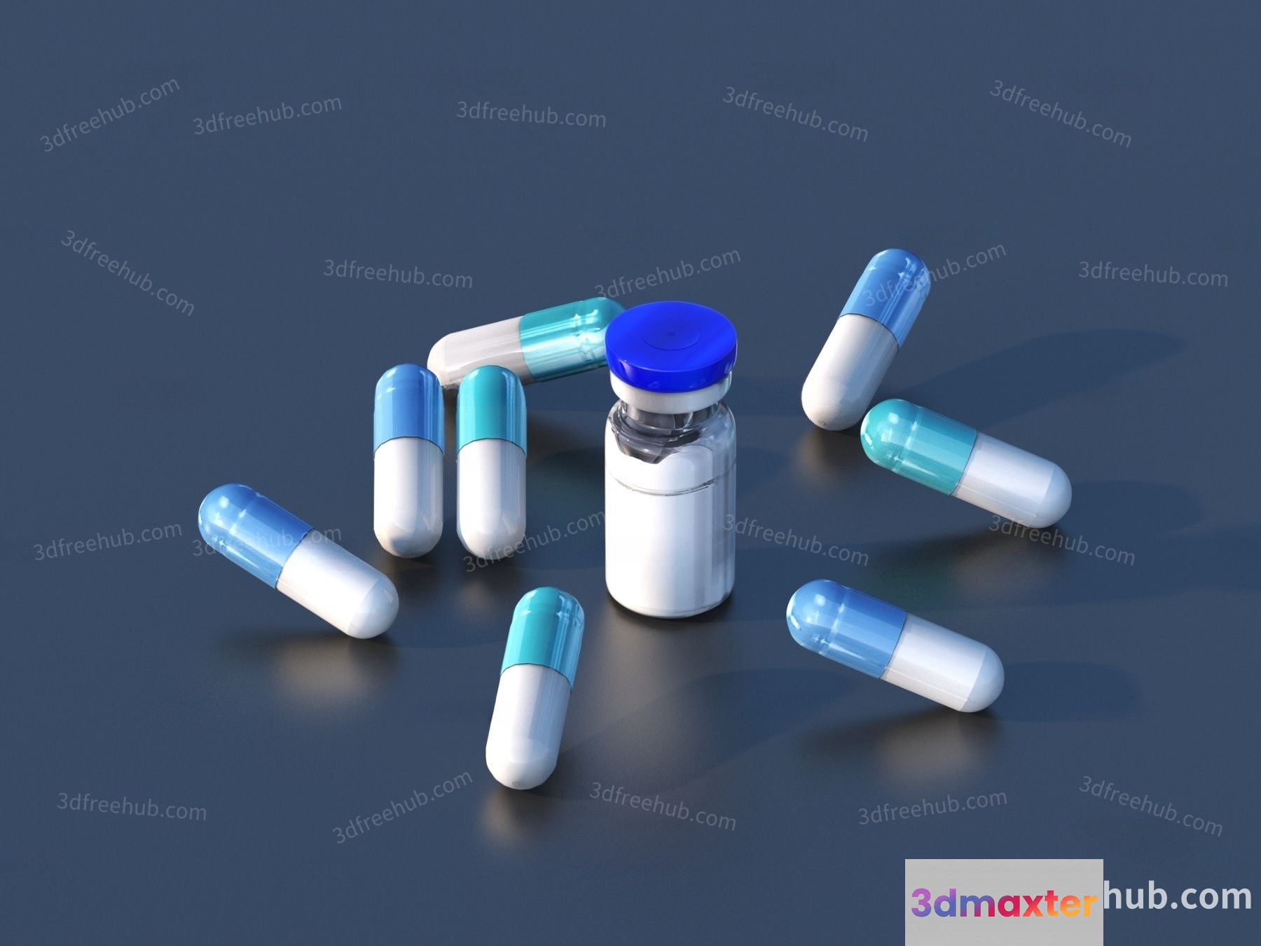 Capsules And A Bottle 3D Model - 22245 - VRAY Render